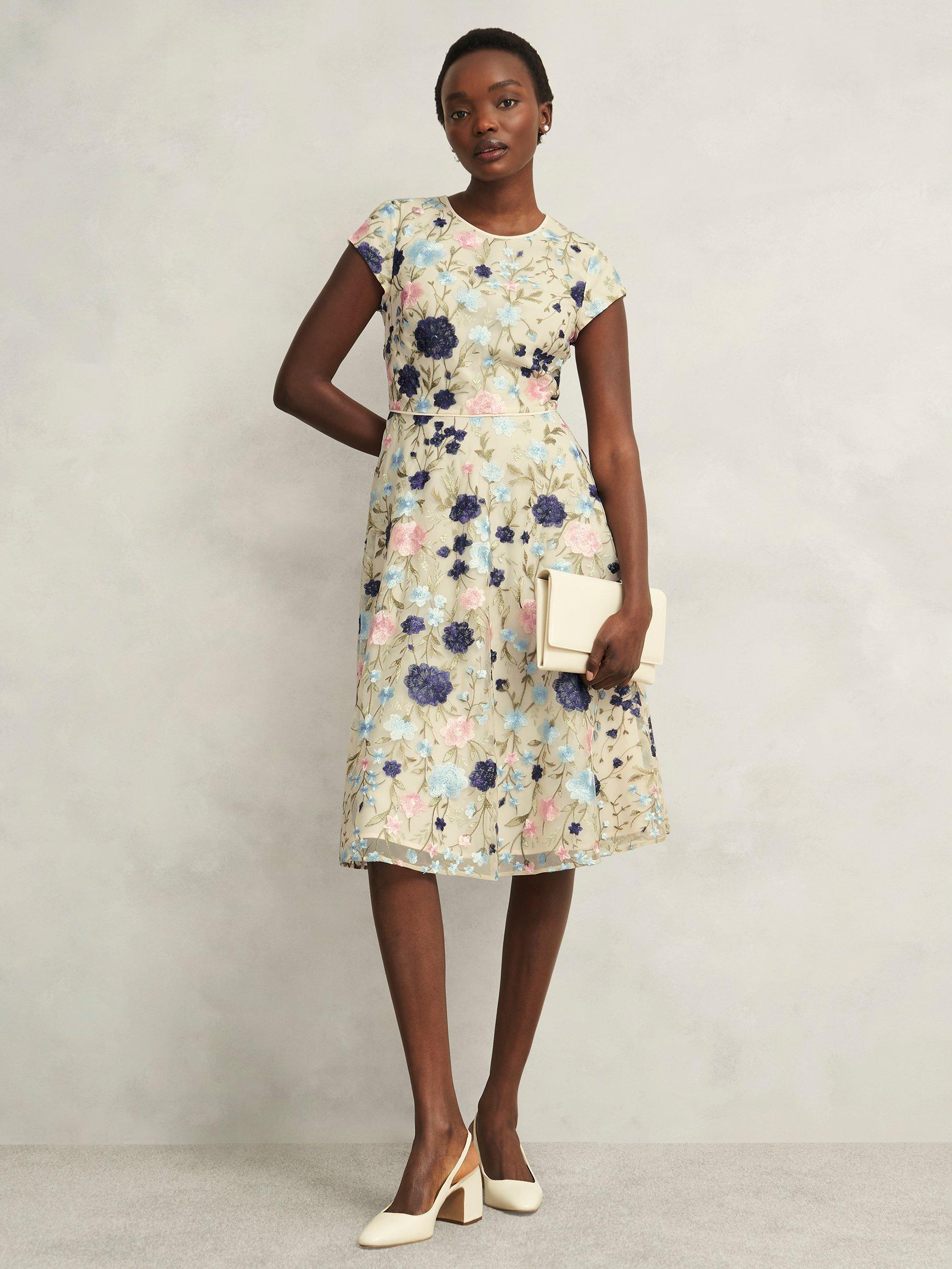 Product image 7 of 7, which shows Hobbs Petite Tia Embroidered Floral Dress, Cream/Multi, 10