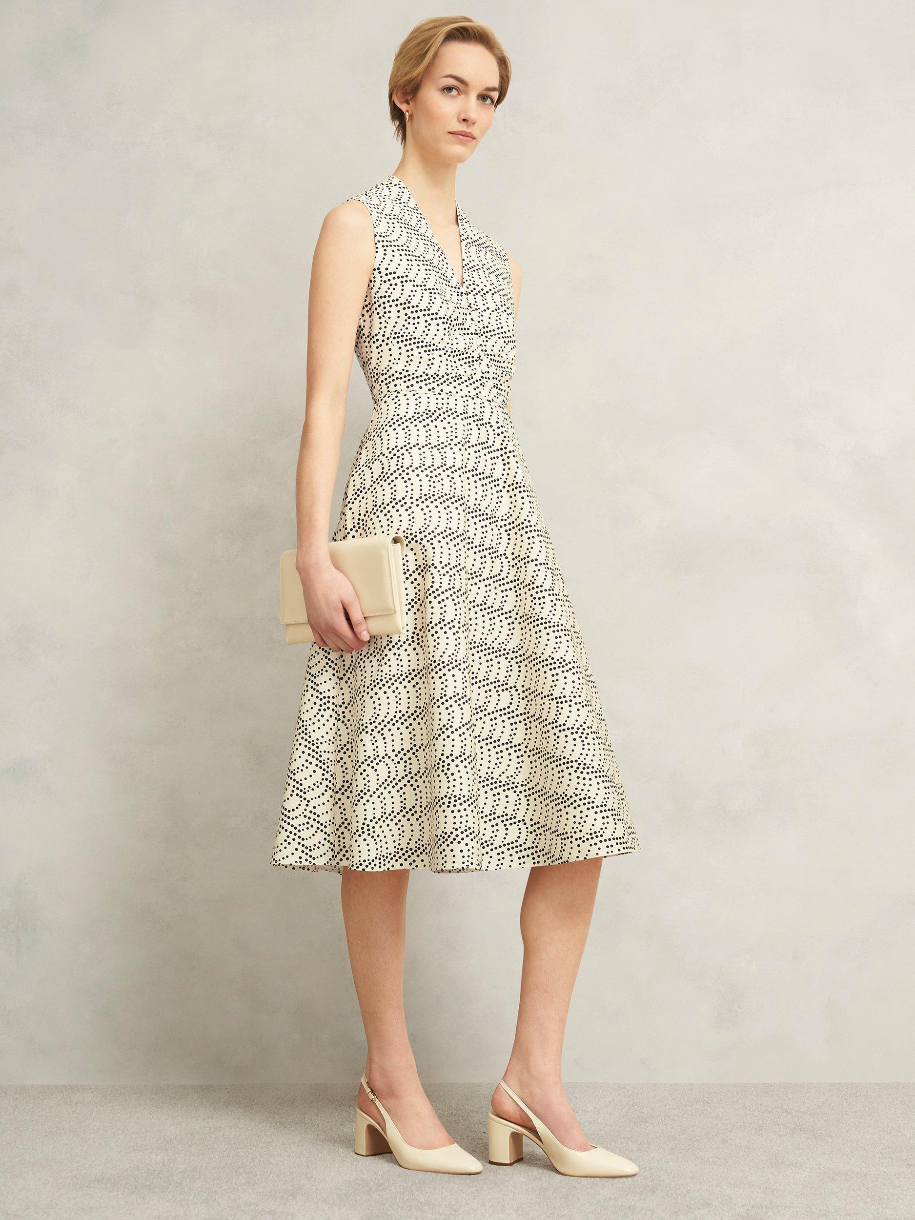 Product image 1 of 7, which shows Hobbs Ruthie Spots Sleeveless Dress, Cream/Multi, 10