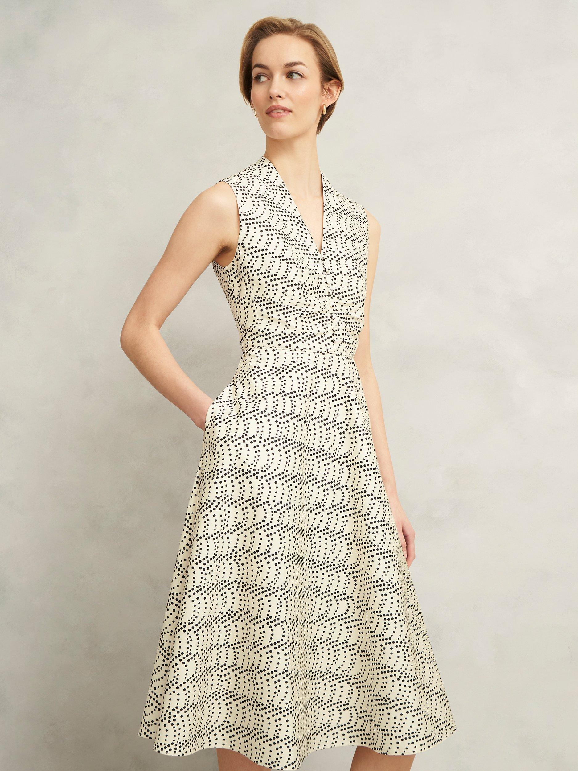 Product image 3 of 7, which shows Hobbs Ruthie Spots Sleeveless Dress, Cream/Multi, 10