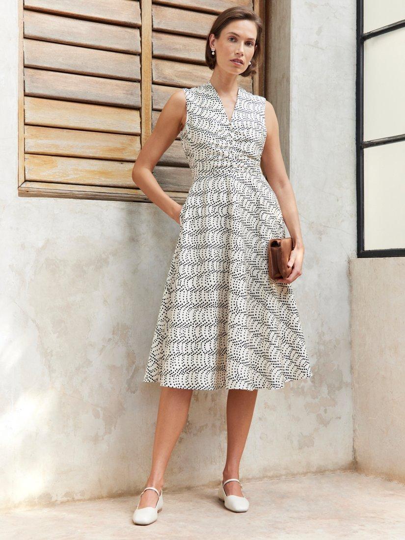 Product image 6 of 7, which shows Hobbs Ruthie Spots Sleeveless Dress, Cream/Multi, 10