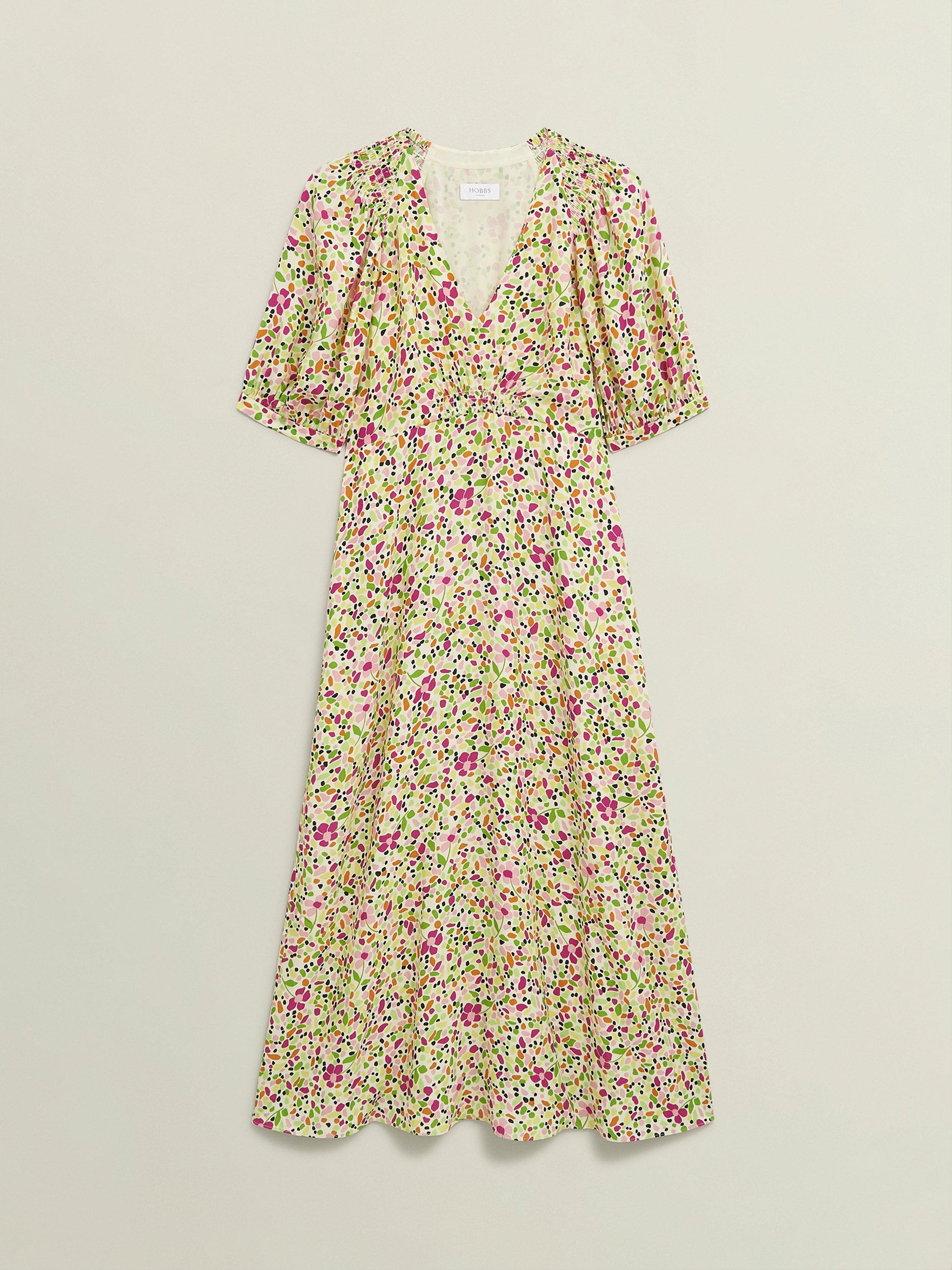 Product image 4 of 5, which shows Hobbs Santana Floral Tea Dress, Ivory/Multi, 10