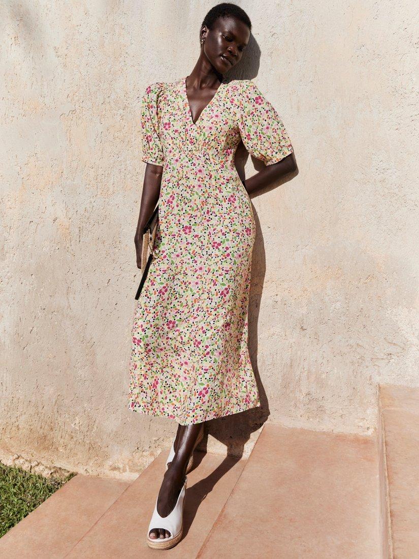 Product image 5 of 5, which shows Hobbs Santana Floral Tea Dress, Ivory/Multi, 10