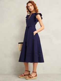 Hobbs Vanessa Ruffle Shoulder Dress, Navy, Navy