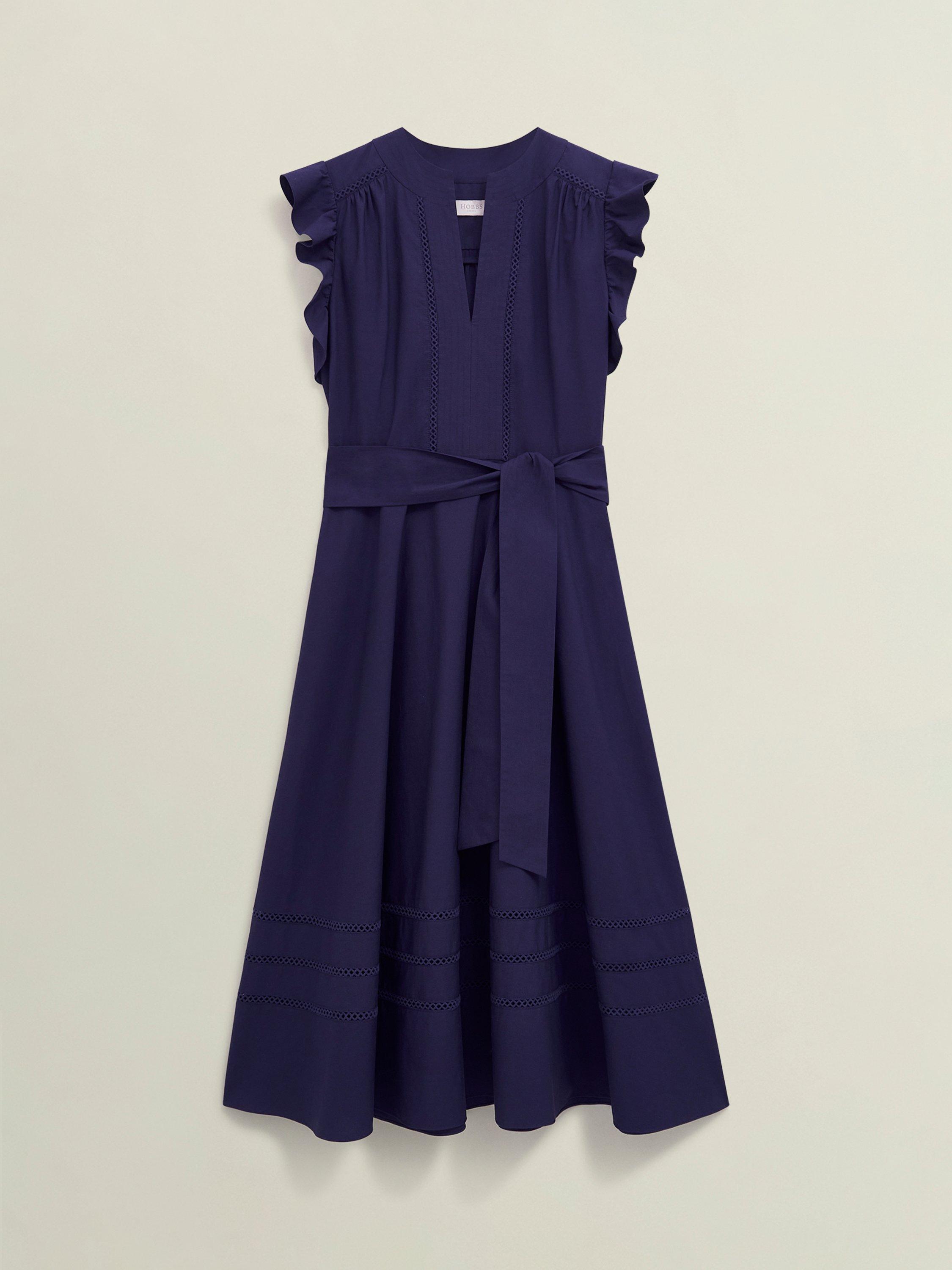 Product image 4 of 6, which shows Hobbs Vanessa Ruffle Shoulder Dress, Navy, 10