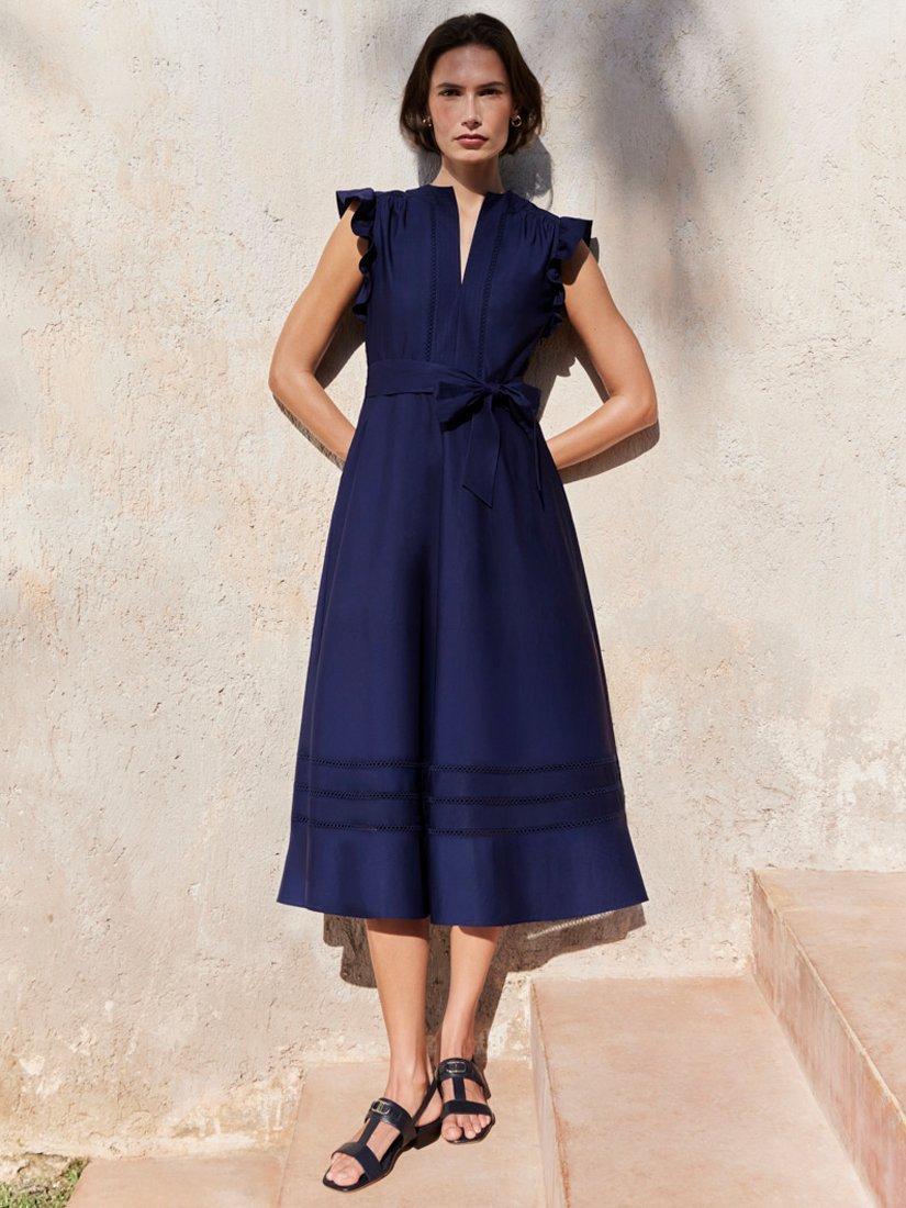 Product image 5 of 6, which shows Hobbs Vanessa Ruffle Shoulder Dress, Navy, 10