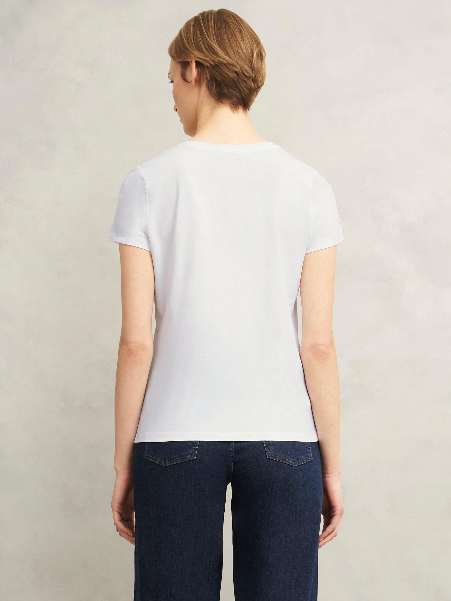 Product image 2 of 6, which shows Hobbs Pixie Embroidered Floral T-Shirt, White/Pink, S
