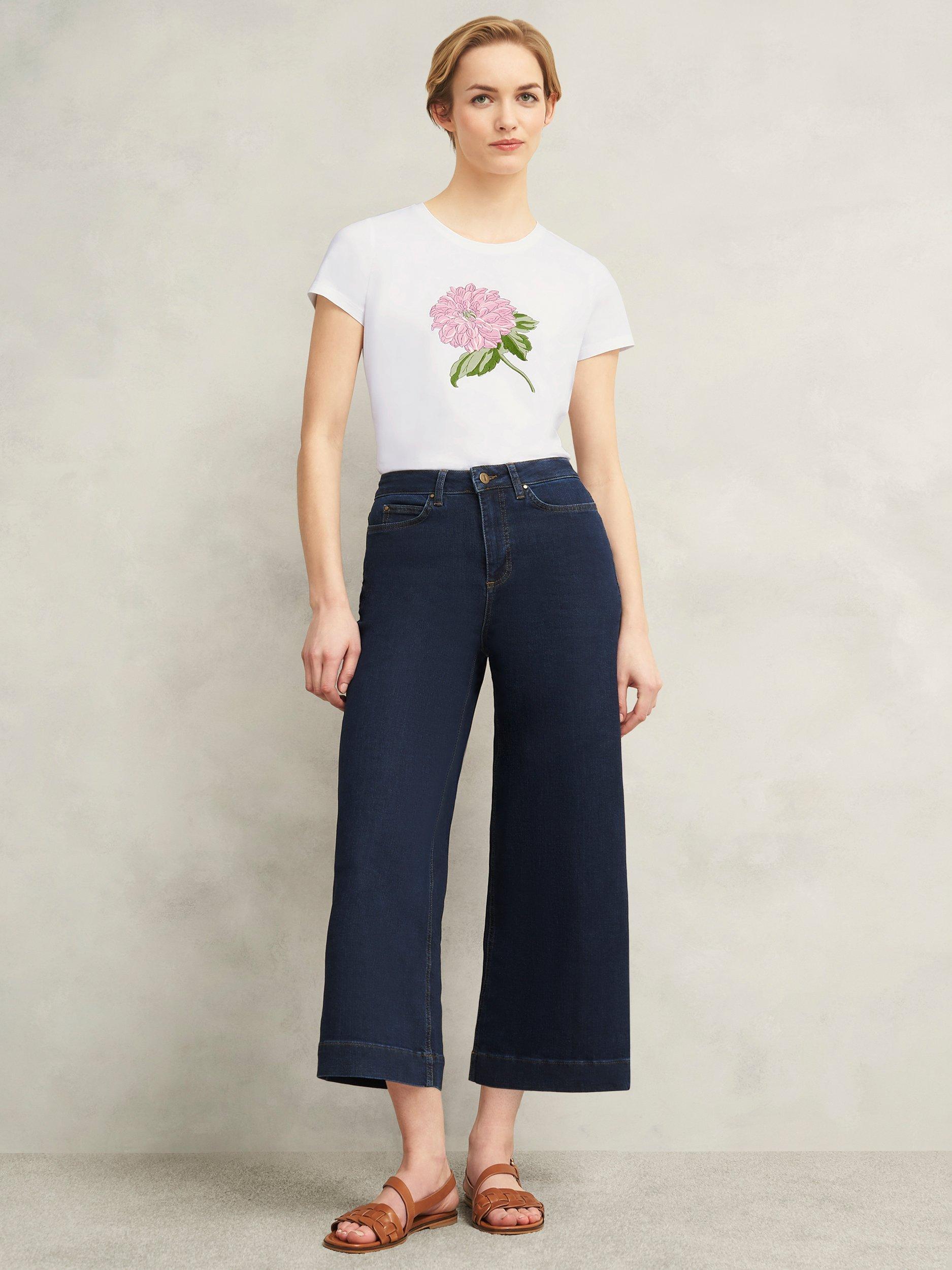 Product image 5 of 6, which shows Hobbs Pixie Embroidered Floral T-Shirt, White/Pink, S