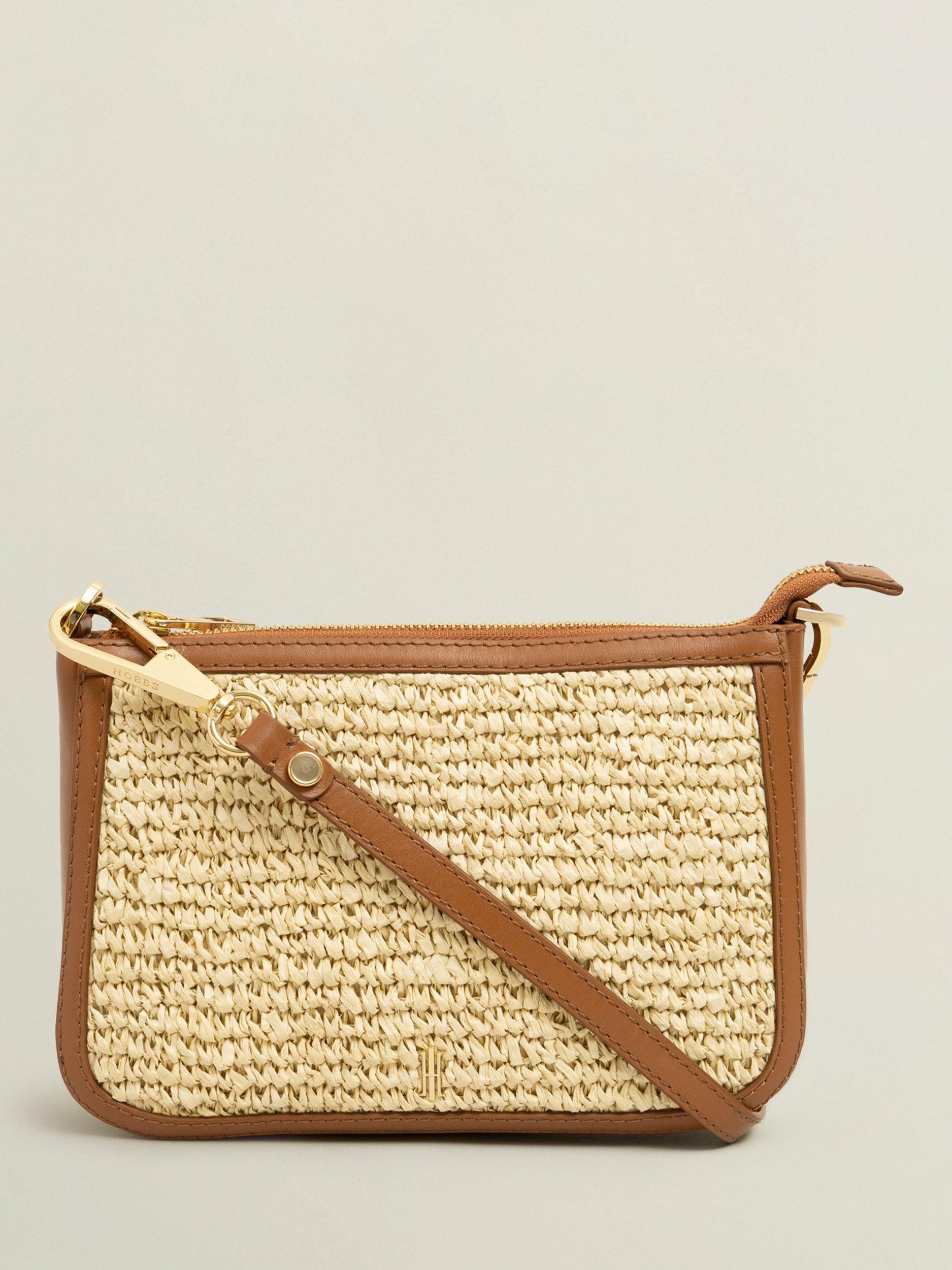 Product image 1 of 4, which shows Hobbs Briella Raffia Crossbody Bag, Brown/Multi