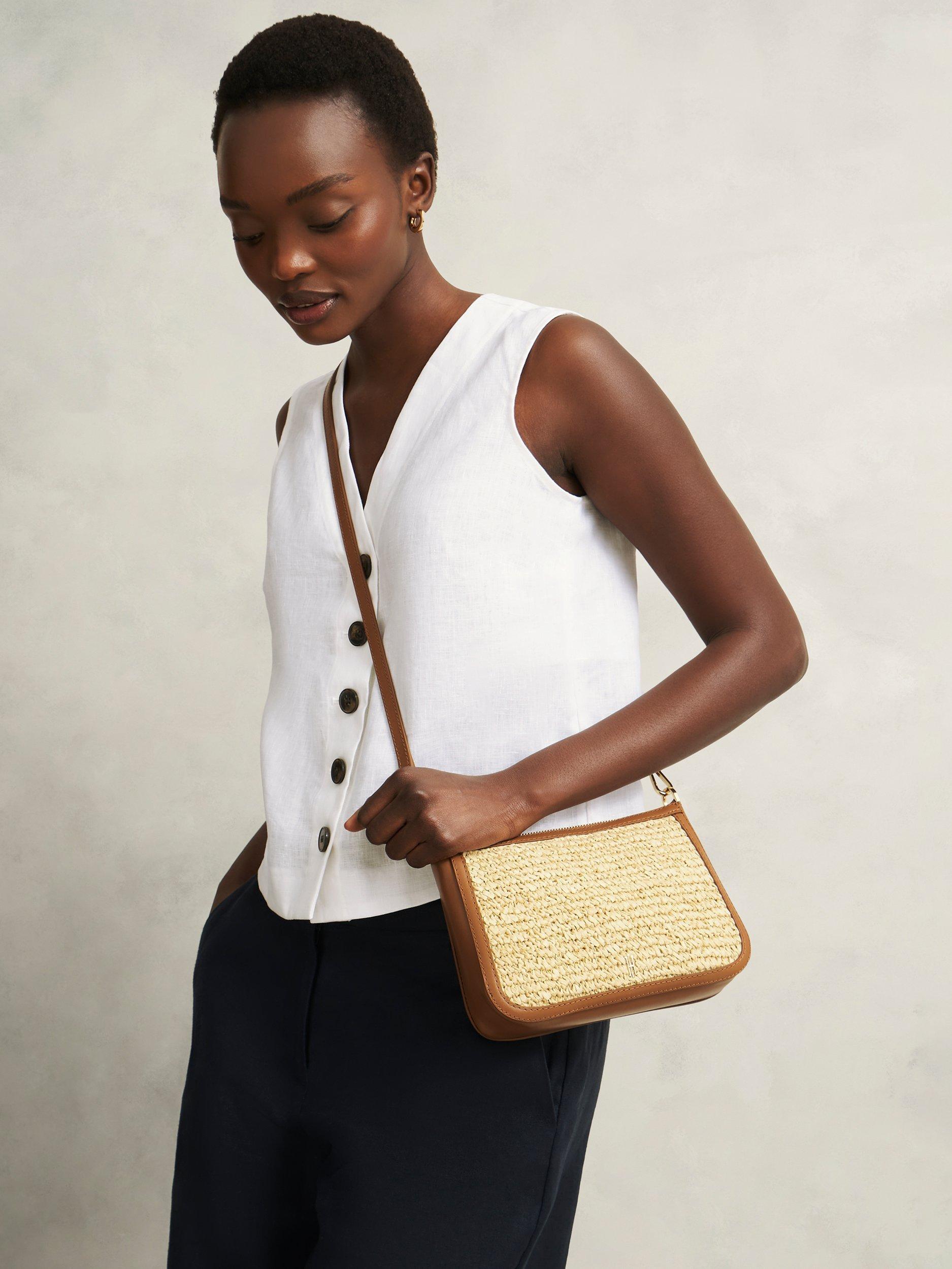 Product image 3 of 4, which shows Hobbs Briella Raffia Crossbody Bag, Brown/Multi