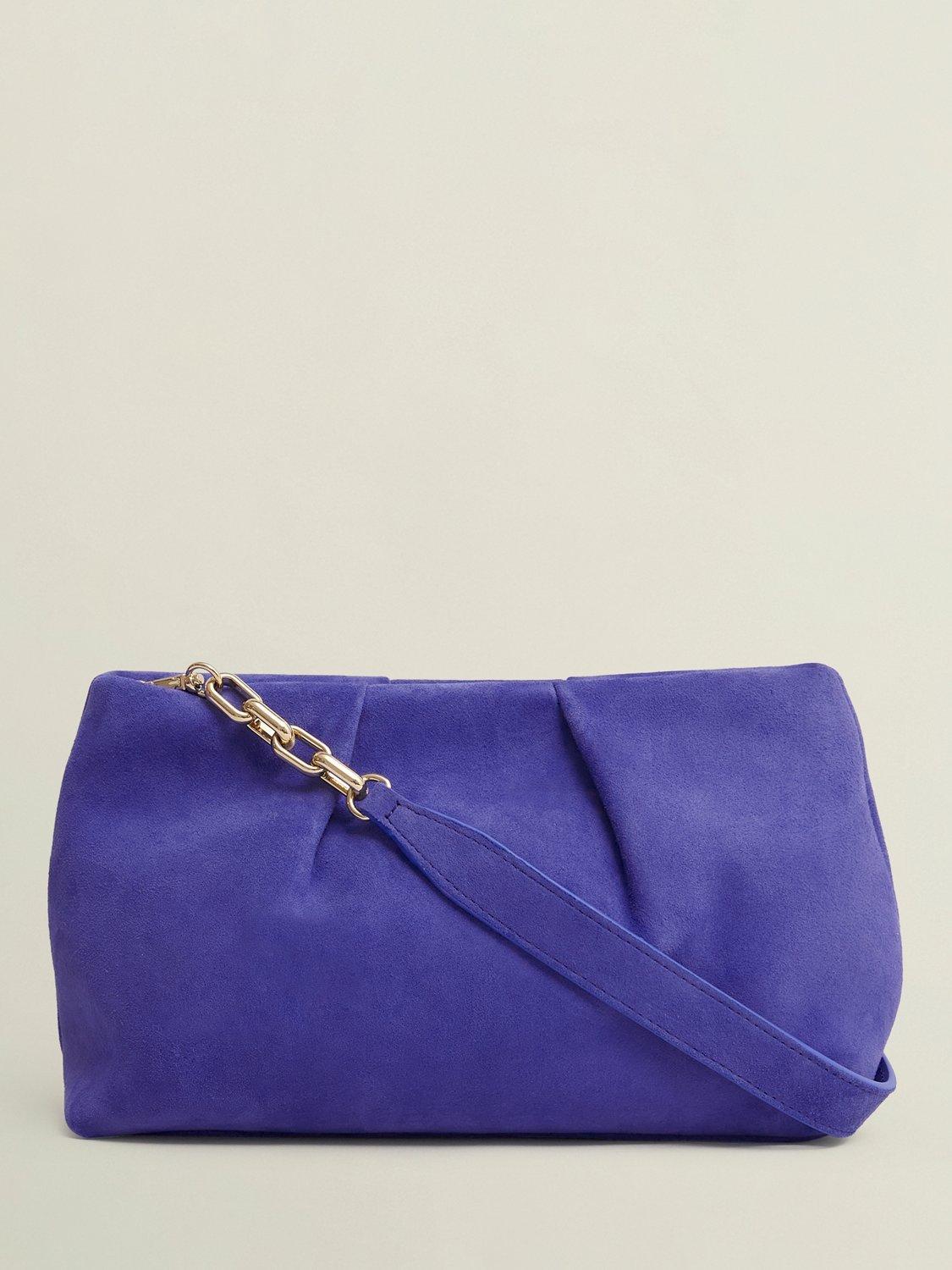 Product image 1 of 6, which shows Hobbs Clifton Suede Clutch Bag, Allium Blue