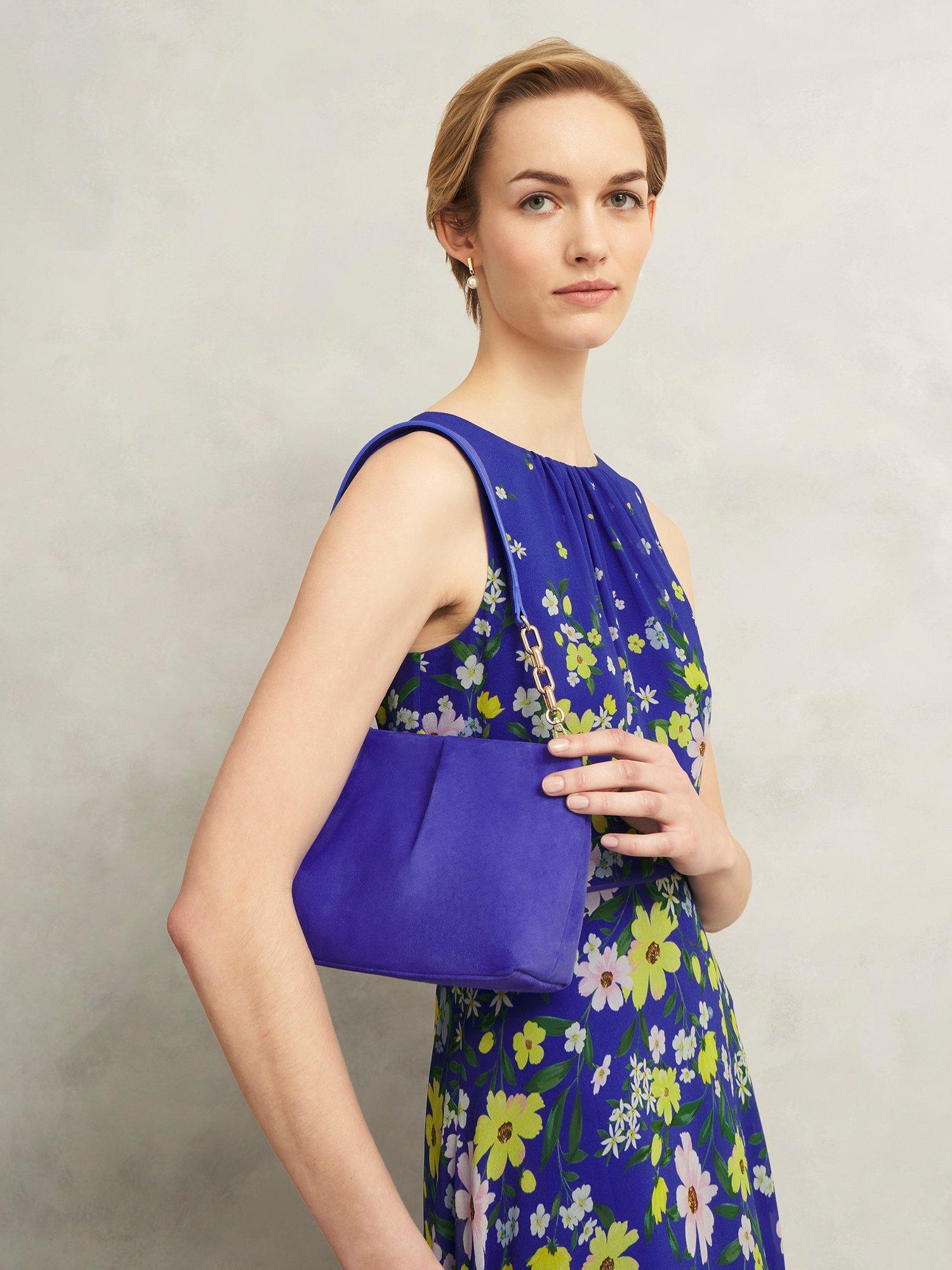 Product image 3 of 6, which shows Hobbs Clifton Suede Clutch Bag, Allium Blue