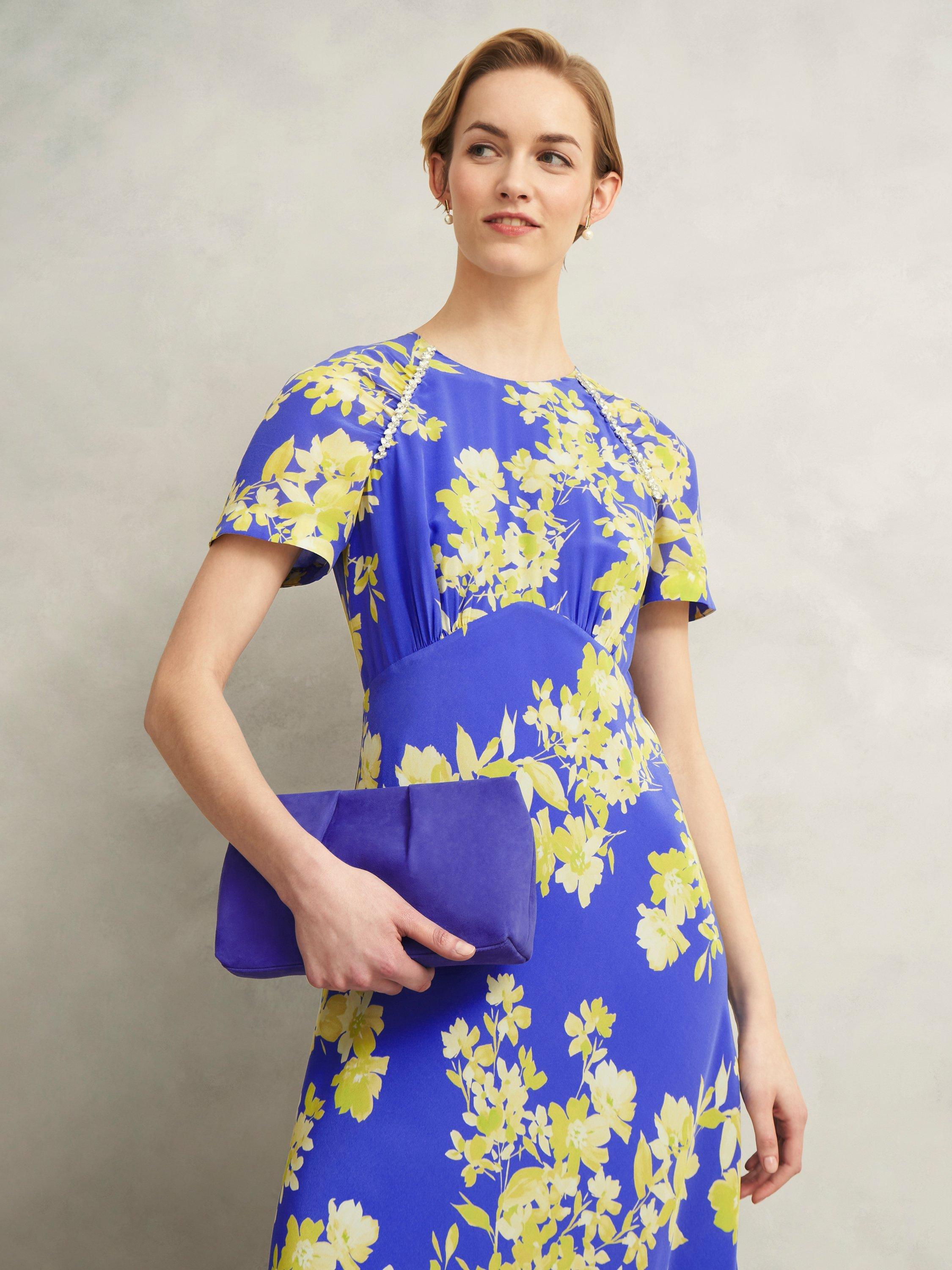 Product image 5 of 6, which shows Hobbs Clifton Suede Clutch Bag, Allium Blue