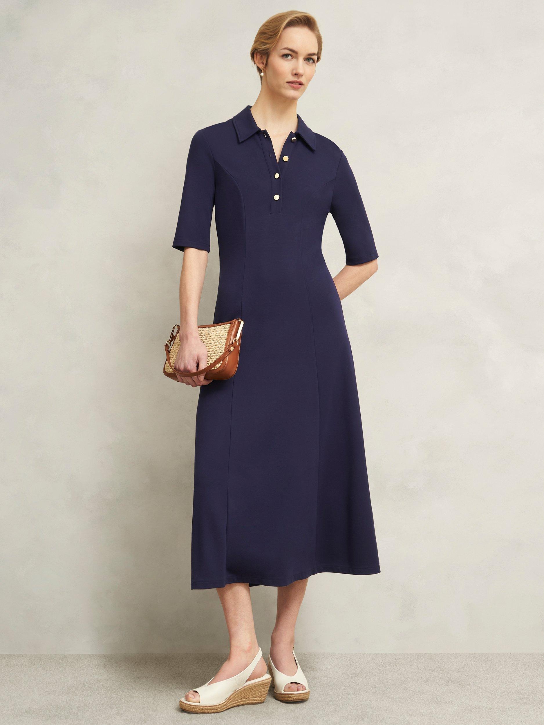 Product image 1 of 5, which shows Hobbs Azaria Ponte Dress, Navy Blue, 10