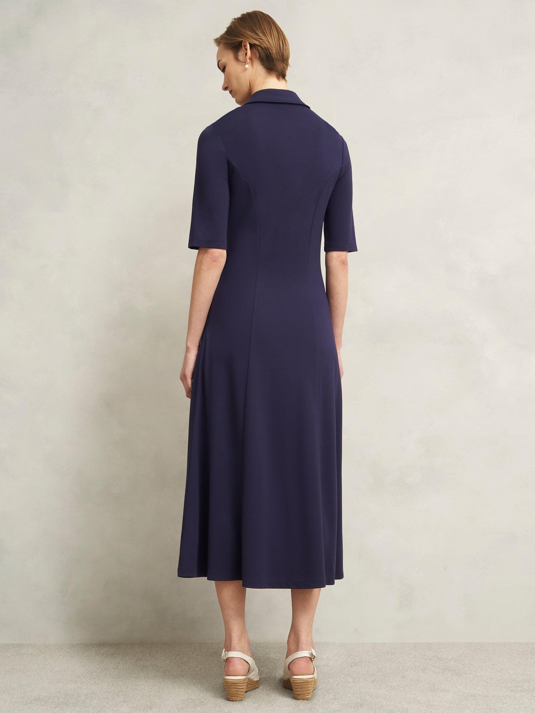 Product image 2 of 5, which shows Hobbs Azaria Ponte Dress, Navy Blue, 10