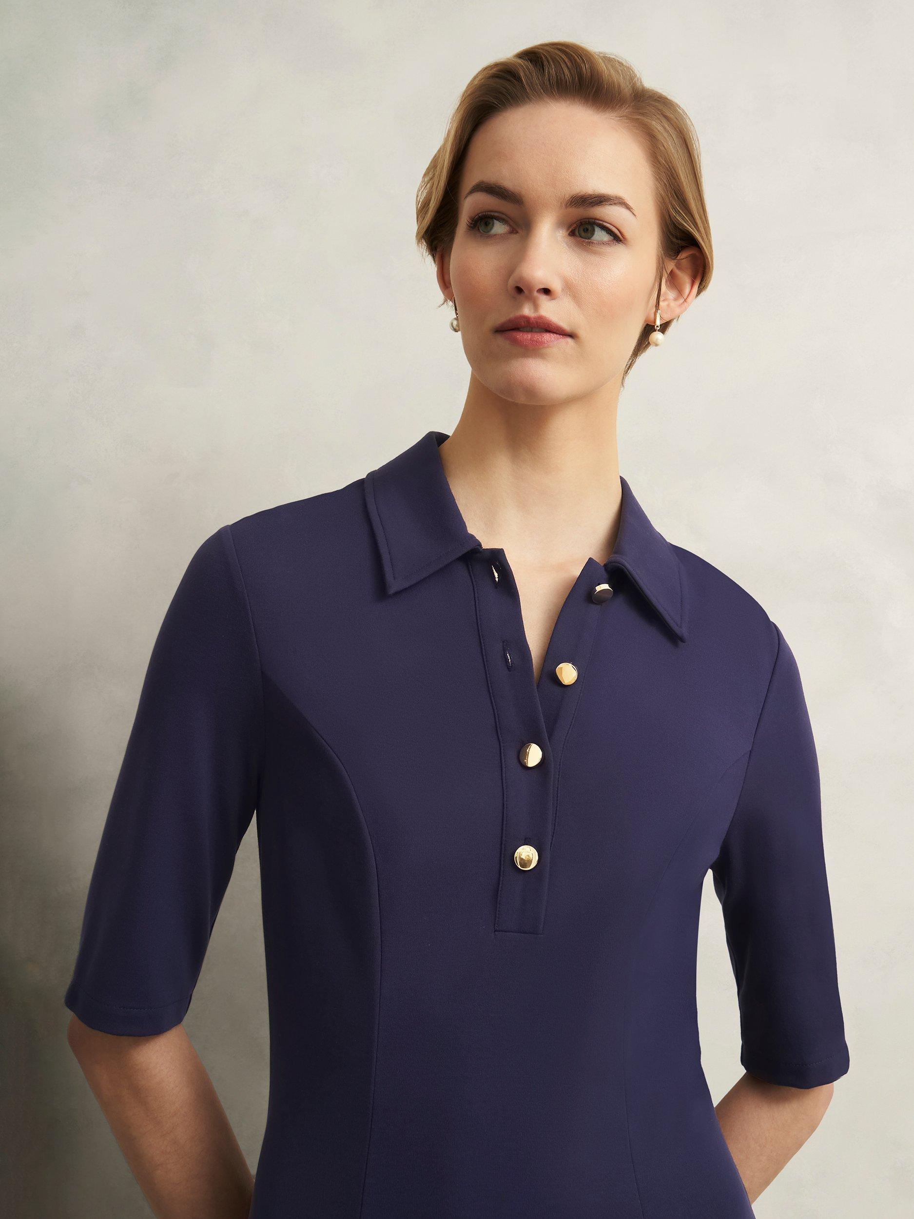 Product image 3 of 5, which shows Hobbs Azaria Ponte Dress, Navy Blue, 10