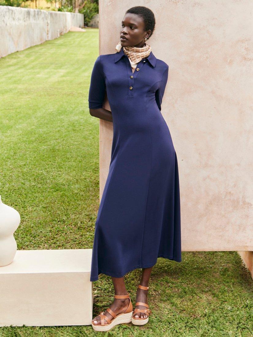 Product image 5 of 5, which shows Hobbs Azaria Ponte Dress, Navy Blue, 10