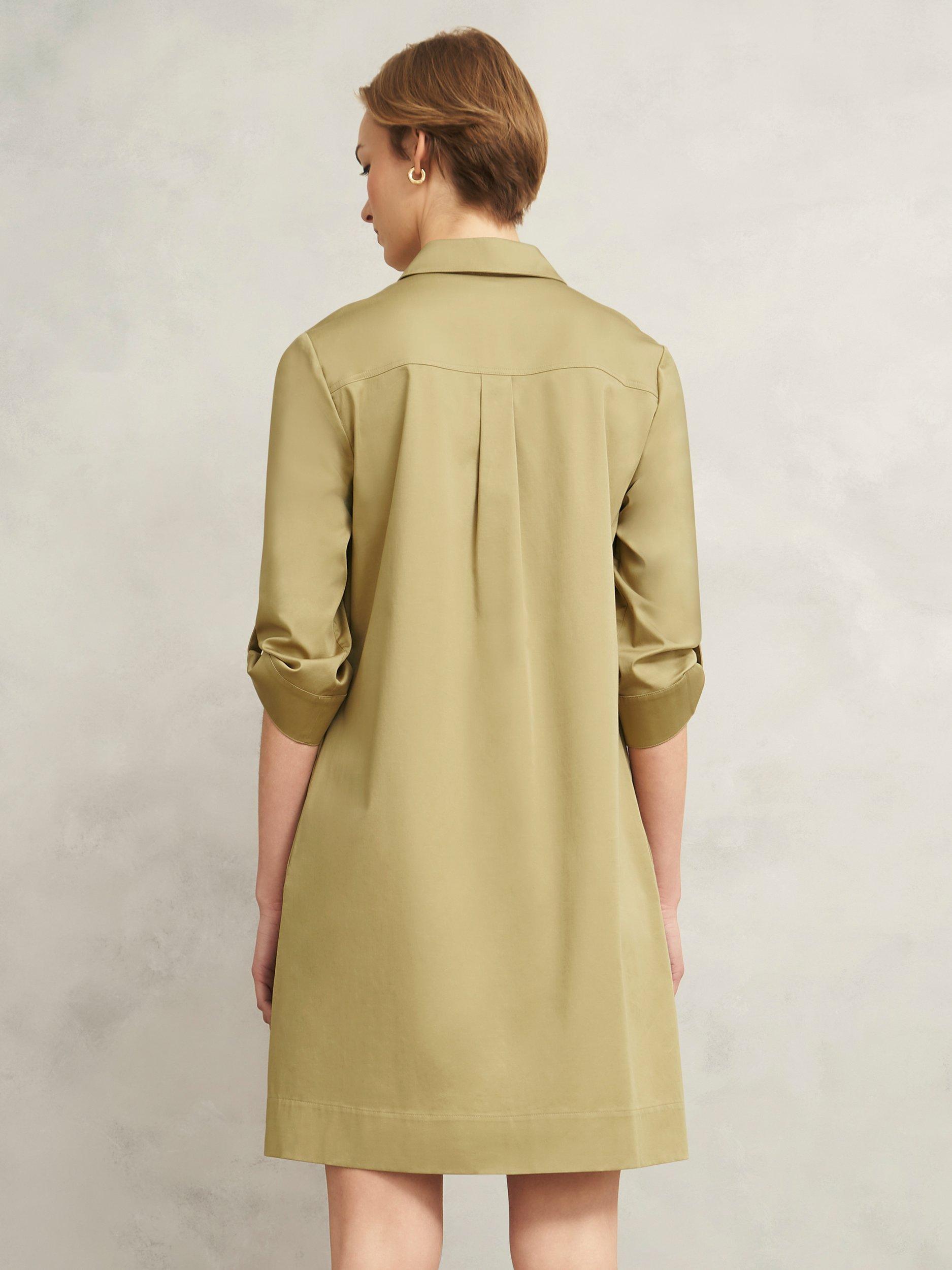 Product image 2 of 6, which shows Hobbs Miley Long Sleeve Cotton Blend Collared Shirt Dress, Light Camel, 10
