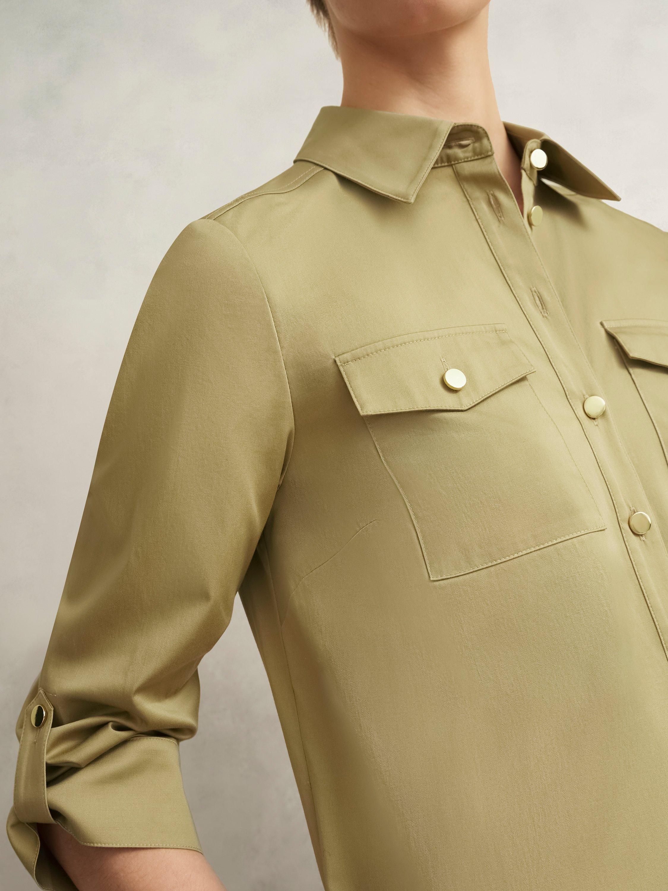 Product image 3 of 6, which shows Hobbs Miley Long Sleeve Cotton Blend Collared Shirt Dress, Light Camel, 10