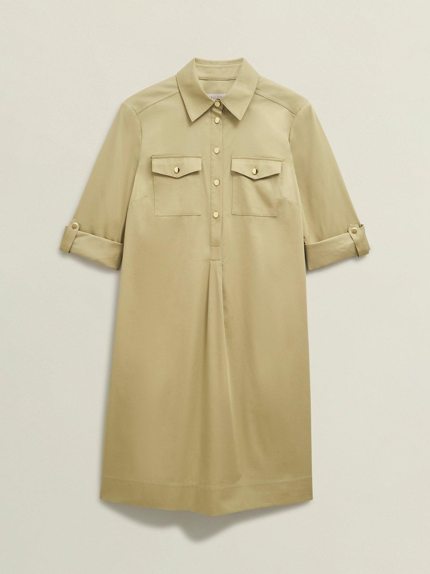 Product image 4 of 6, which shows Hobbs Miley Long Sleeve Cotton Blend Collared Shirt Dress, Light Camel, 10