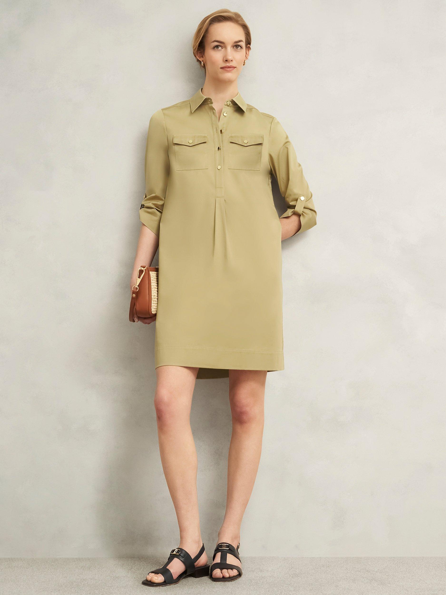 Product image 5 of 6, which shows Hobbs Miley Long Sleeve Cotton Blend Collared Shirt Dress, Light Camel, 10