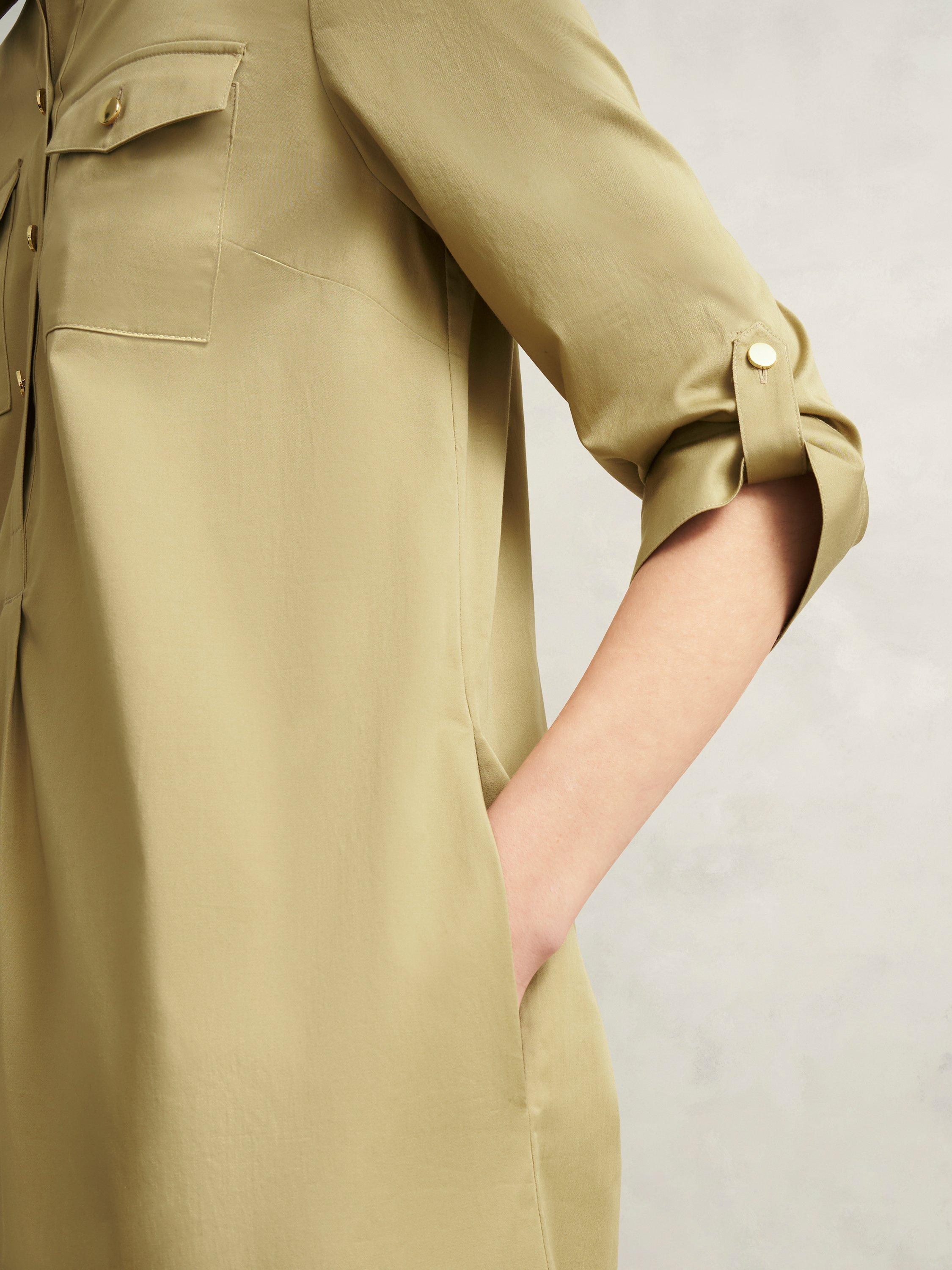 Product image 6 of 6, which shows Hobbs Miley Long Sleeve Cotton Blend Collared Shirt Dress, Light Camel, 10