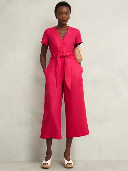 Hobbs Aliya Pure Linen Jumpsuit, Zinnia Pink, Zinnia Pink