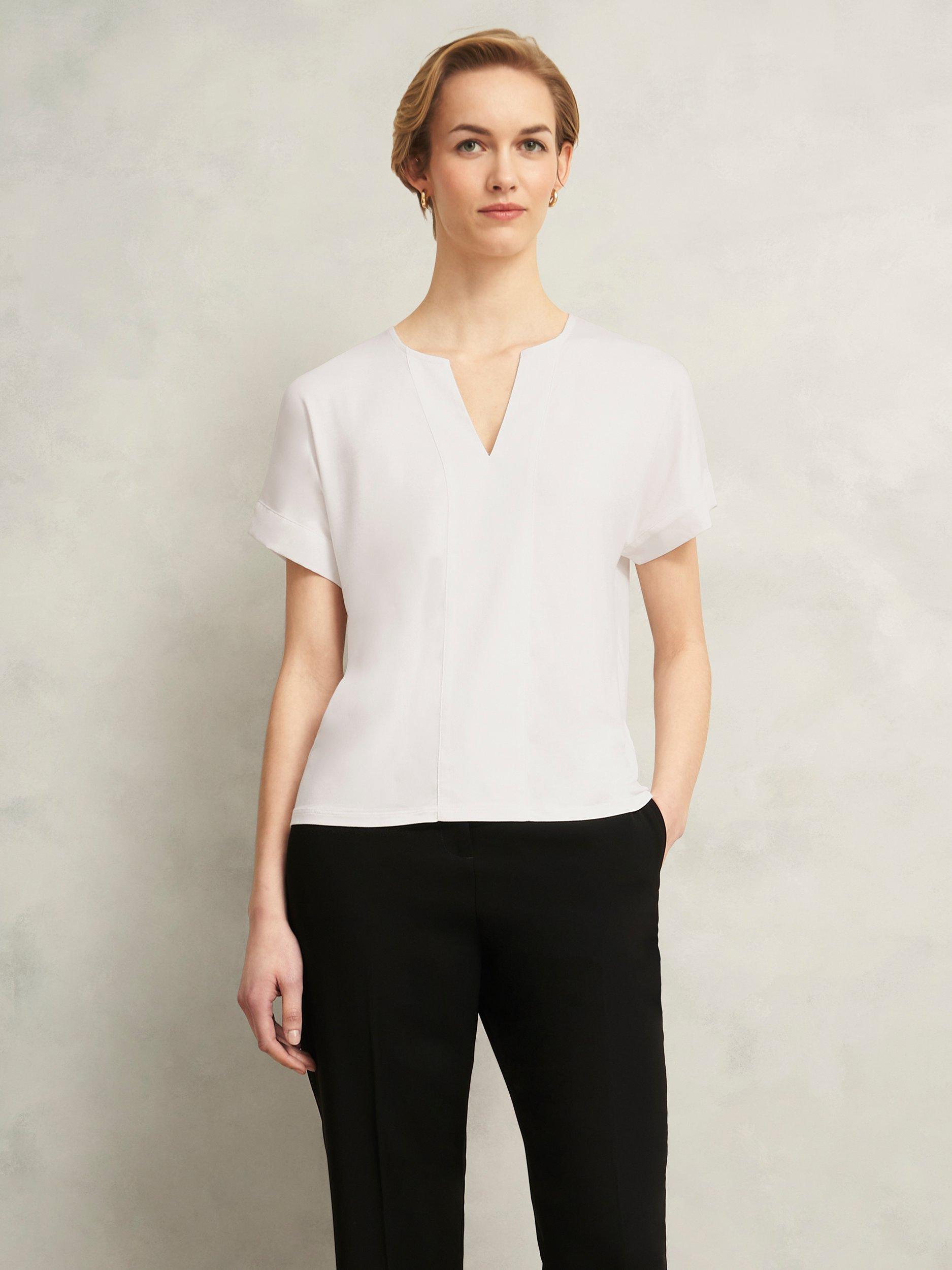 Product image 1 of 6, which shows Hobbs Maddison Notch Neck Top, Ivory, S