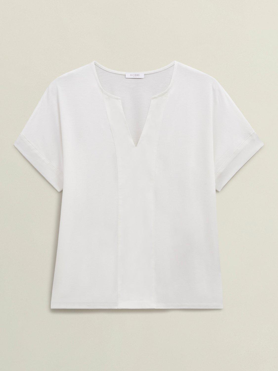 Product image 4 of 6, which shows Hobbs Maddison Notch Neck Top, Ivory, S