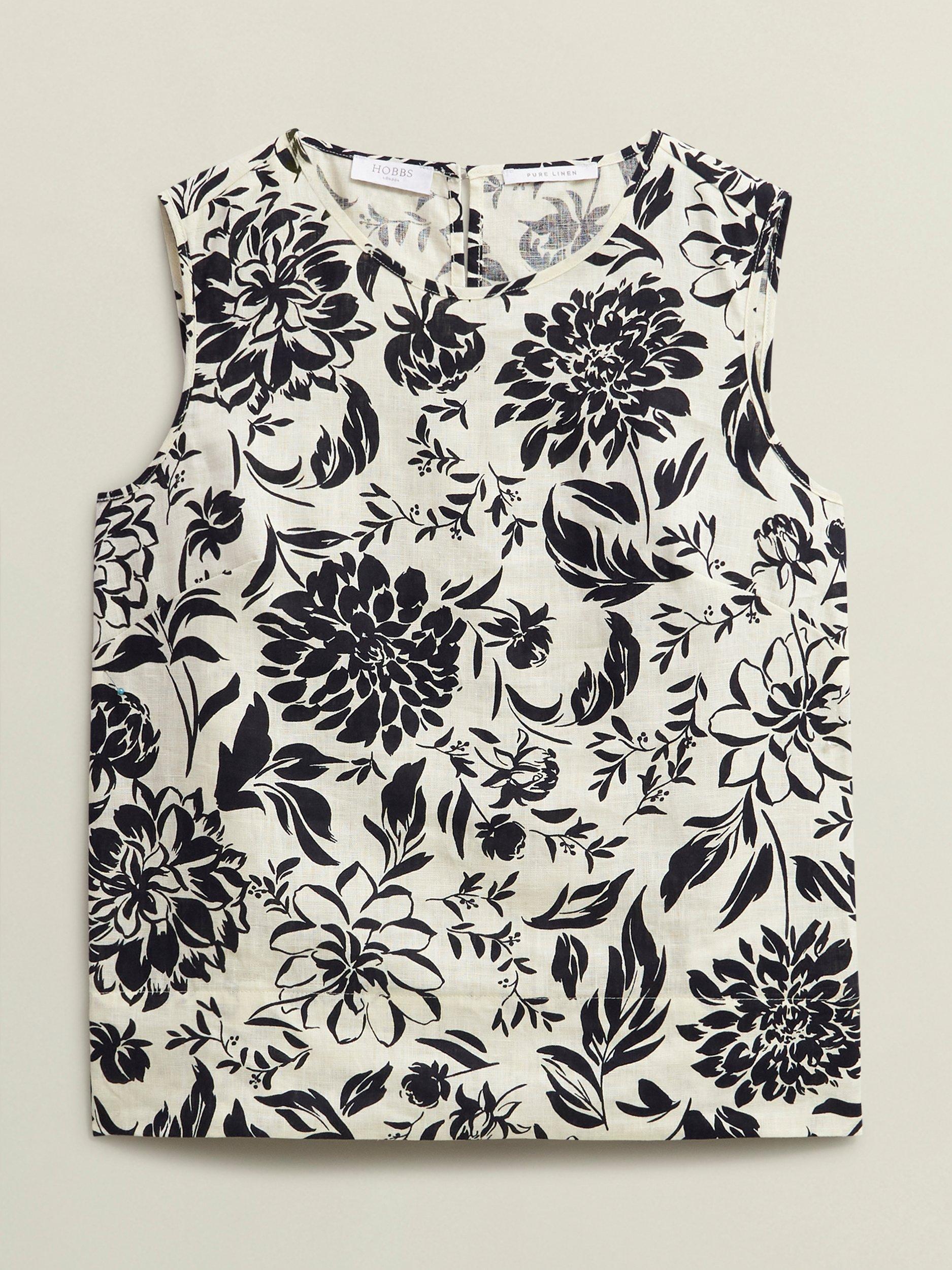 Product image 4 of 5, which shows Hobbs Maura Botanical Pure Linen Top, Cream/Navy, 10