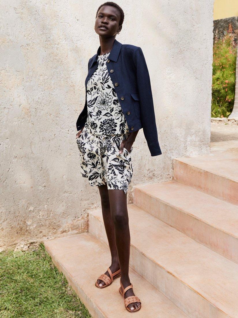 Product image 5 of 5, which shows Hobbs Maura Botanical Pure Linen Top, Cream/Navy, 10