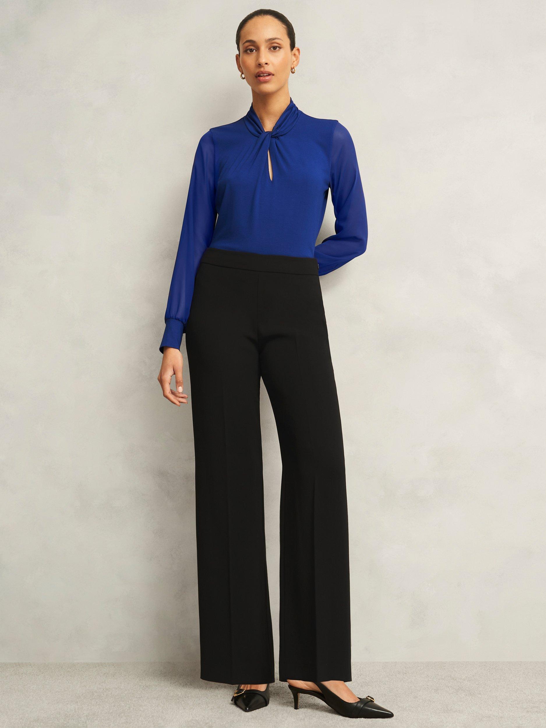 Product image 1 of 6, which shows Hobbs Mel Wide Leg Trousers, Black, 10