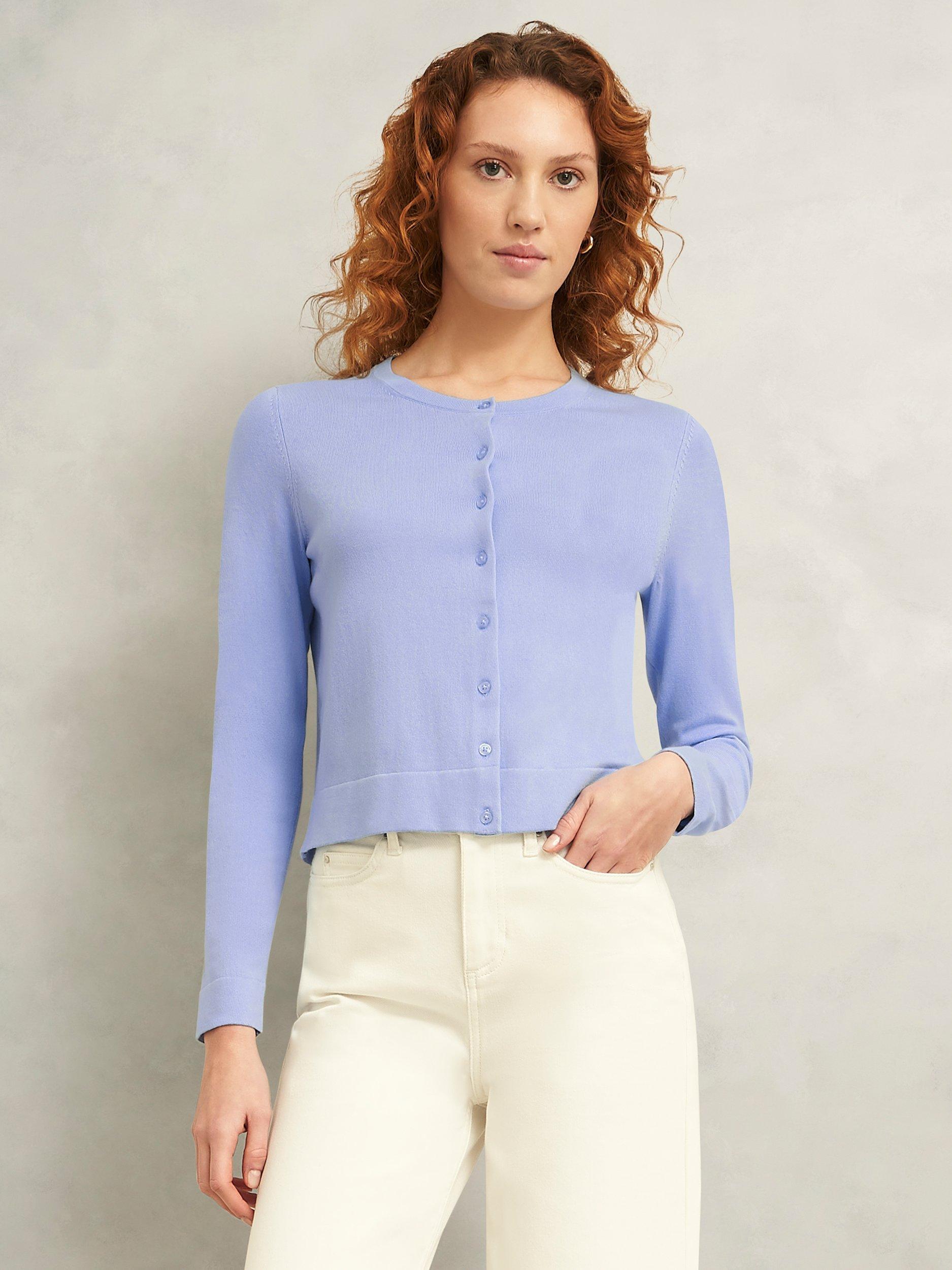 Product image 1 of 6, which shows Hobbs Michelle Relaxed Fit Cardigan, Maya Blue, L