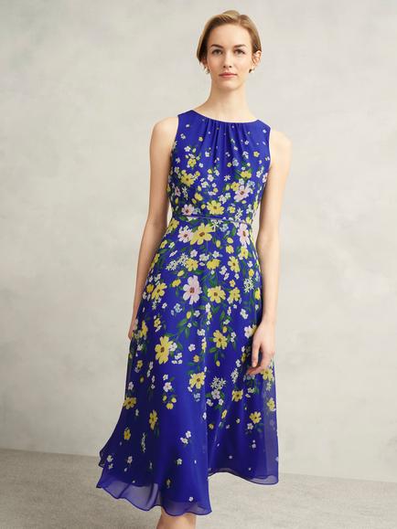 Hobbs Carly Floral Dress, Blue/Multi, Blue/Multi