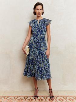 Hobbs Dawn Ditsy Print Dress, Blue/Multi, Blue/Multi