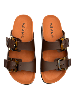 V.GAN Vegan Plum Tortoiseshell Double Strap Footbed Sandals - view 2, Brown