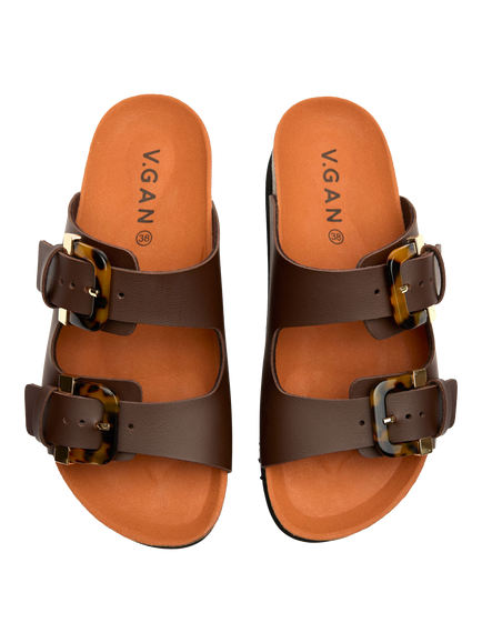 V.GAN Vegan Plum Tortoiseshell Double Strap Footbed Sandals - view 2, Brown