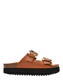 V.GAN Vegan Plum Tortoiseshell Double Strap Footbed Sandals, Tan