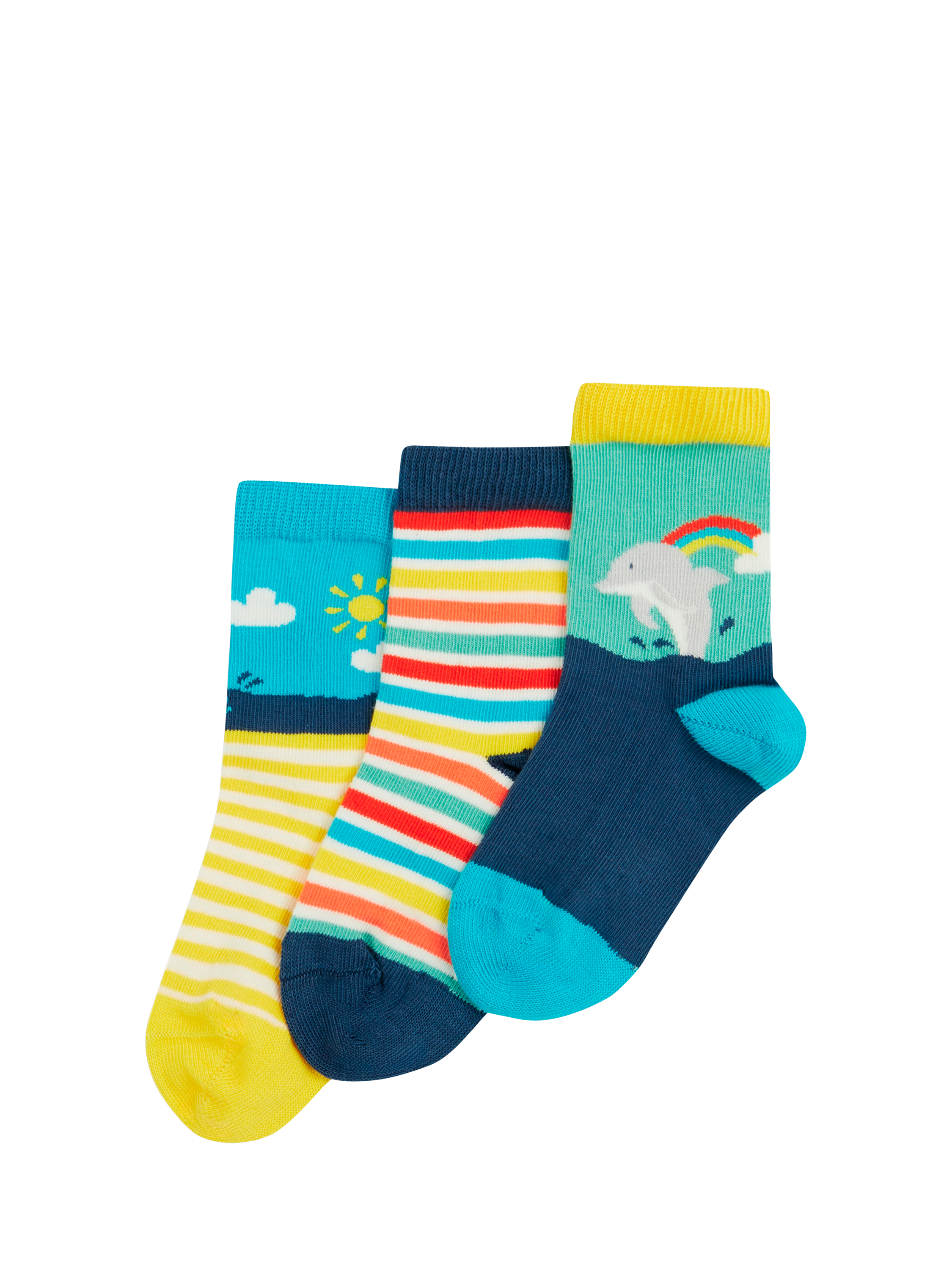Product image 1 of 4, which shows Frugi Baby Sea Life Little Socks, Pack of 3, Multi, 0-6 months