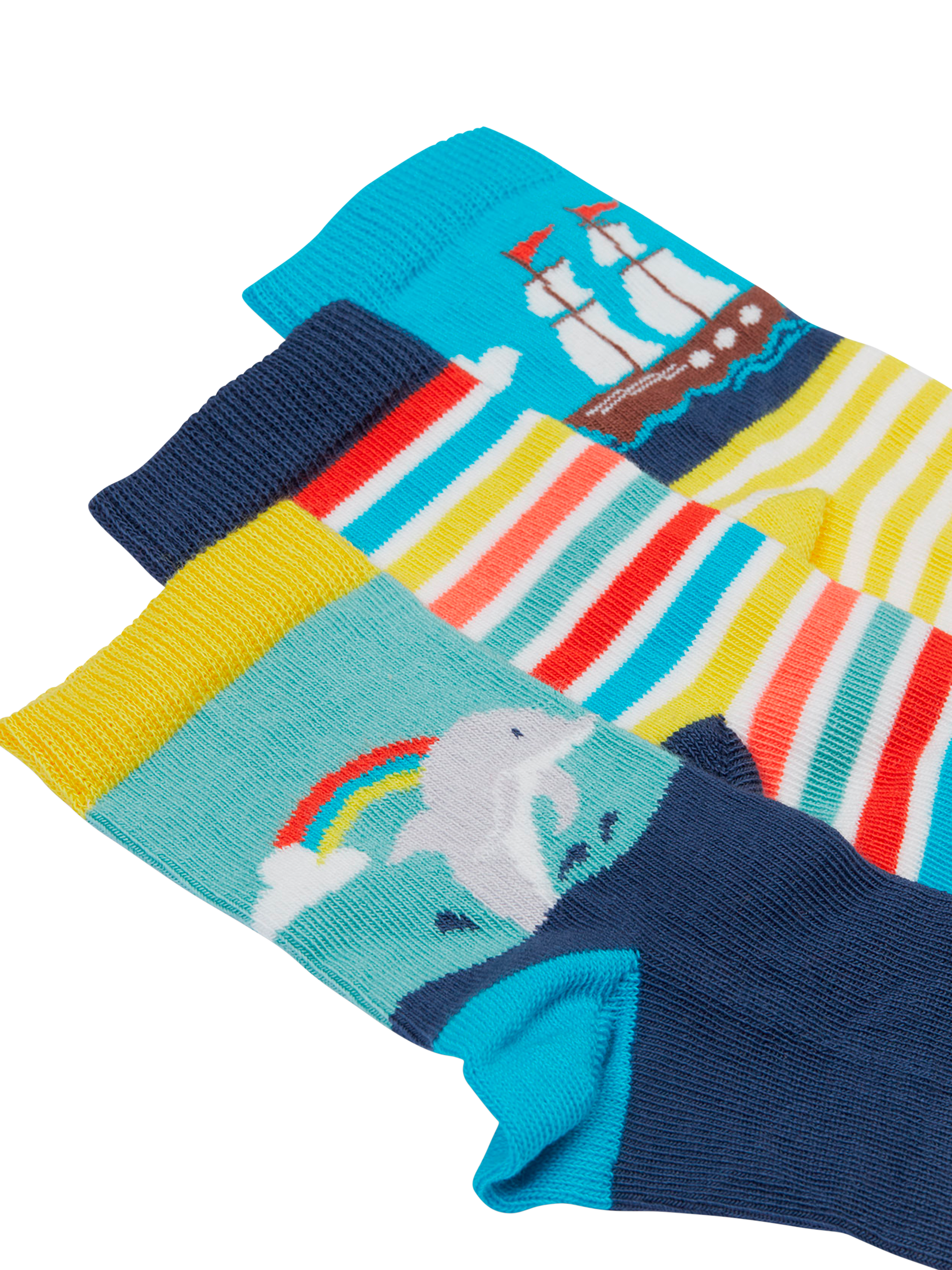 Product image 4 of 4, which shows Frugi Baby Sea Life Little Socks, Pack of 3, Multi, 0-6 months
