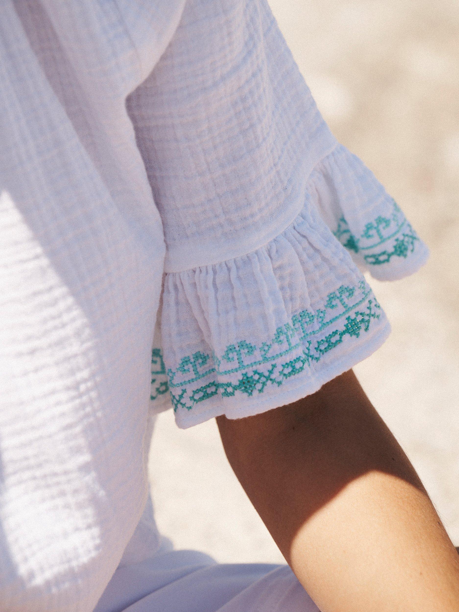 Product image 3 of 8, which shows NRBY Kayla Double Cloth Embroidered Top, White/Multi, XS
