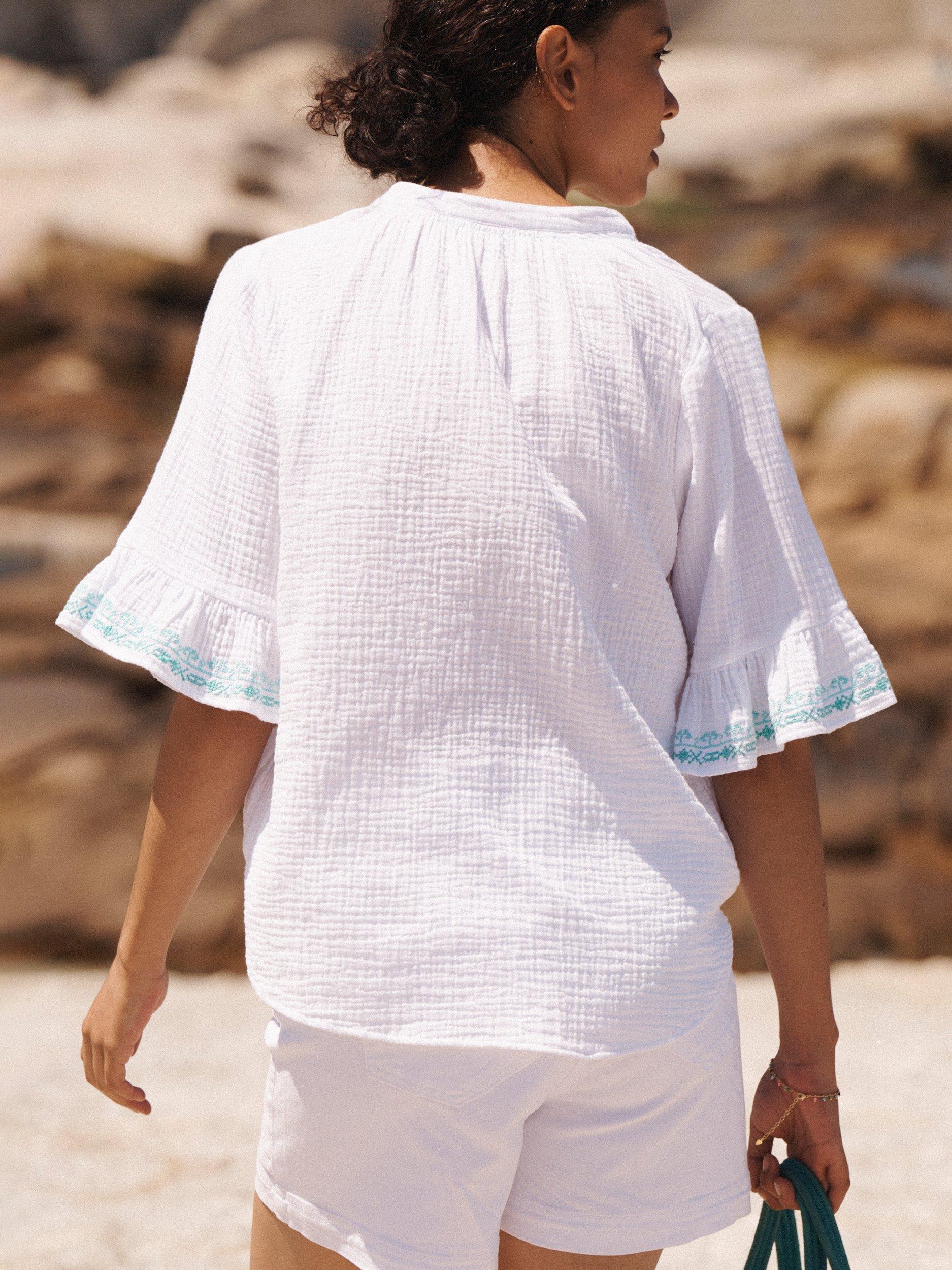 Product image 5 of 8, which shows NRBY Kayla Double Cloth Embroidered Top, White/Multi, XS