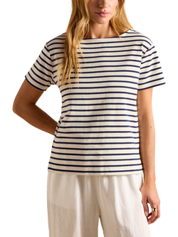 Joules Cotton Short Sleeved Stripe Print T-Shirt, Blue/Multi, Blue/Multi