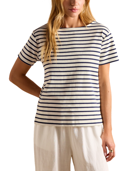 Joules Cotton Short Sleeved Stripe Print T-Shirt, Blue/Multi, Blue/Multi
