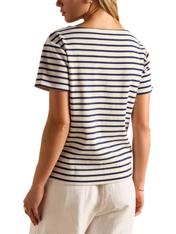 Joules Cotton Short Sleeved Stripe Print T-Shirt, Blue/Multi - view 2, Blue/Multi