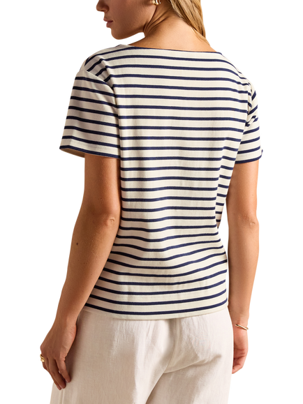Joules Cotton Short Sleeved Stripe Print T-Shirt, Blue/Multi - view 2, Blue/Multi