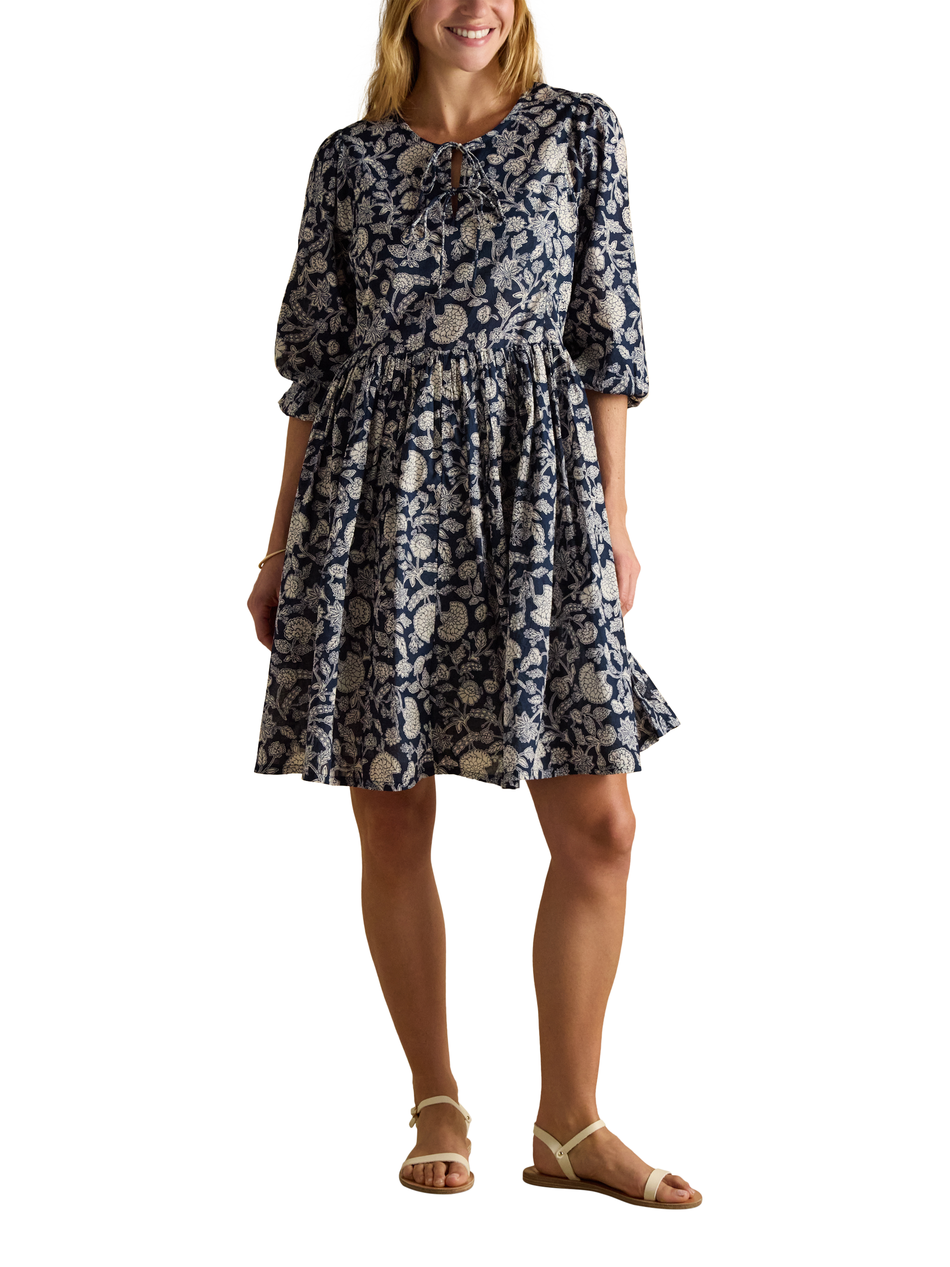 Joules Tie Front Floral Dress, Blue Navy