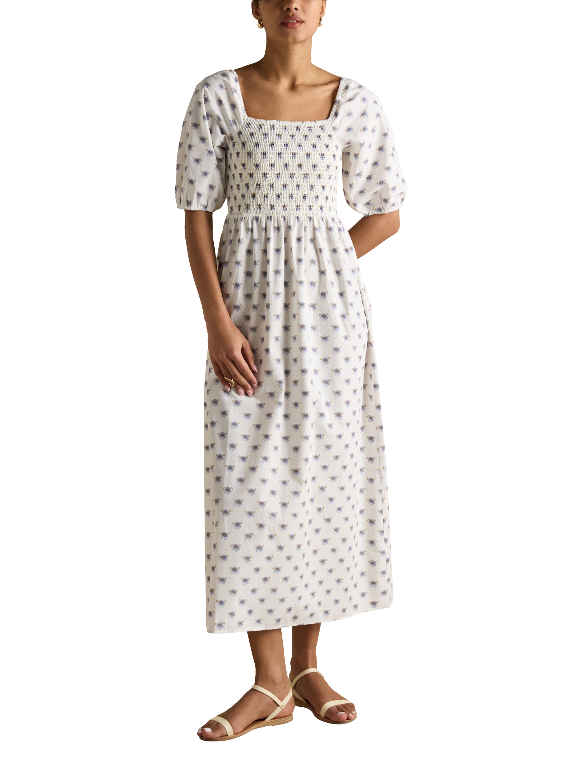 Joules Floral Smock Midi Dress, White