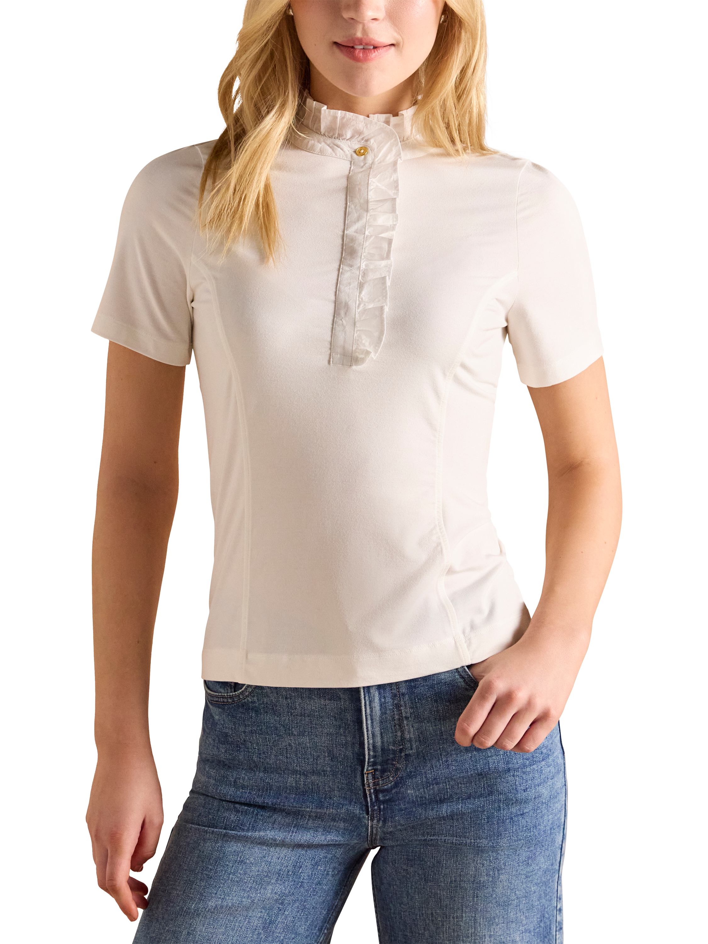 Joules Frill Neck Short Sleeve Top, White