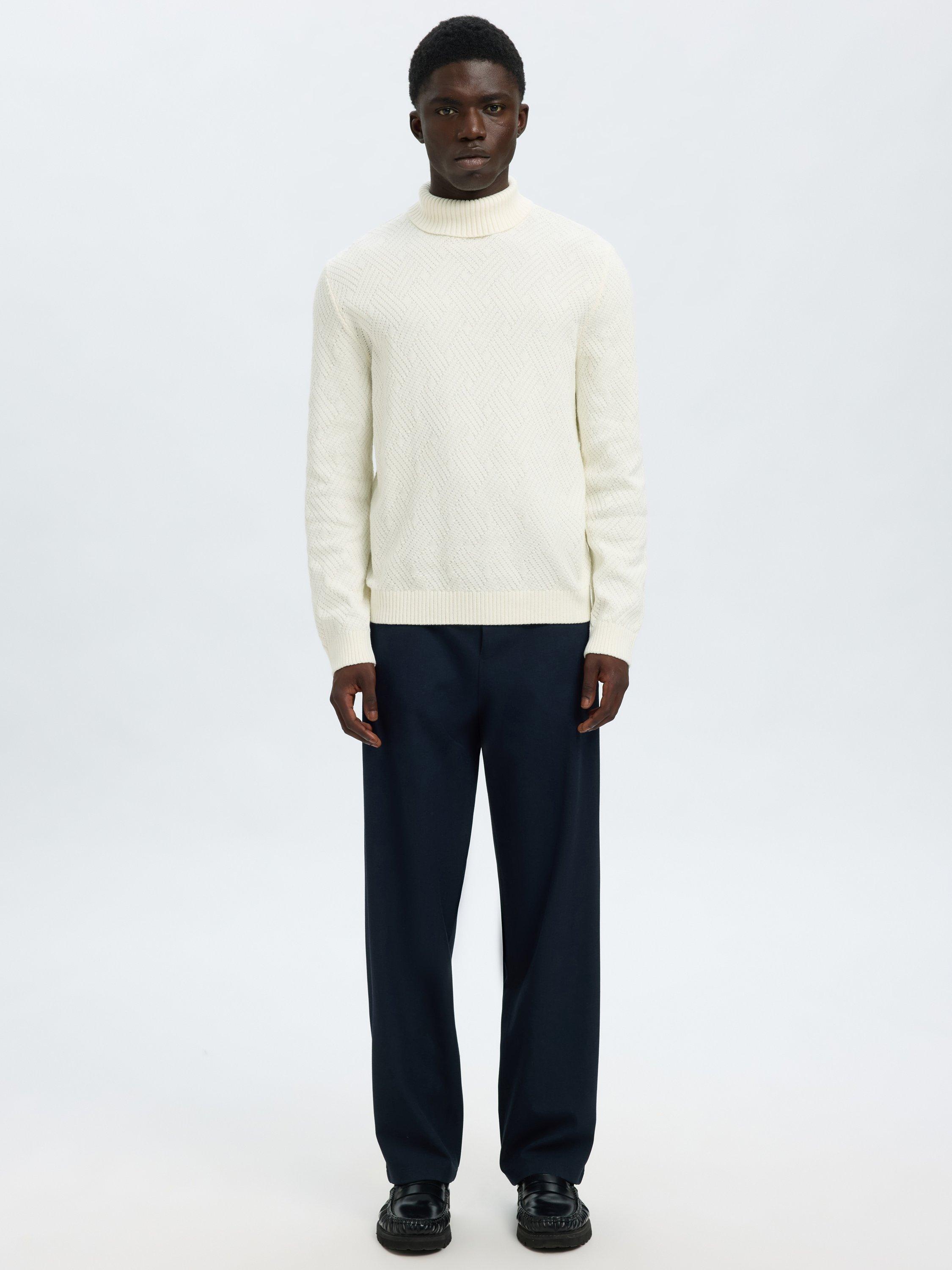 Product image 2 of 6, which shows Selected Trevor Cotton Roll Neck Jumper, Egret, XL