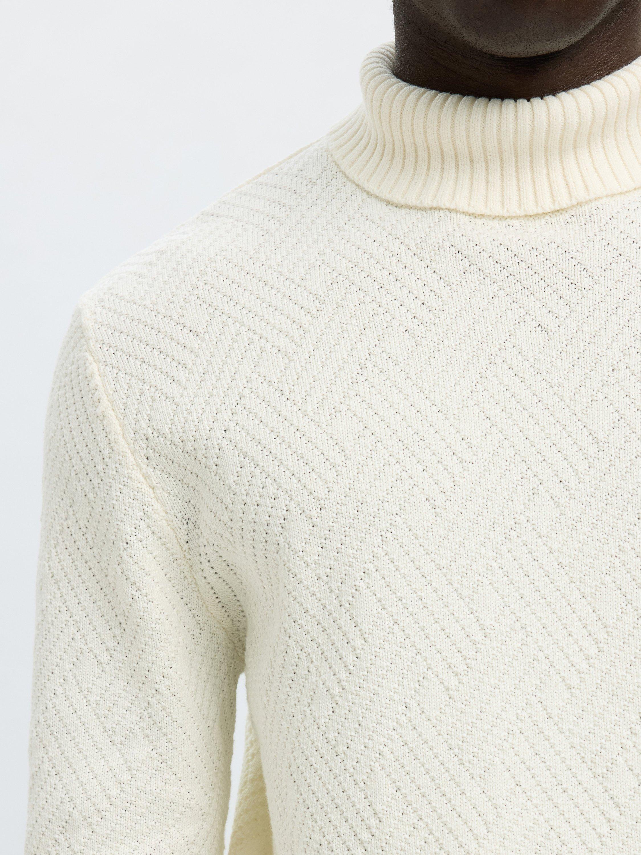 Product image 4 of 6, which shows Selected Trevor Cotton Roll Neck Jumper, Egret, XL